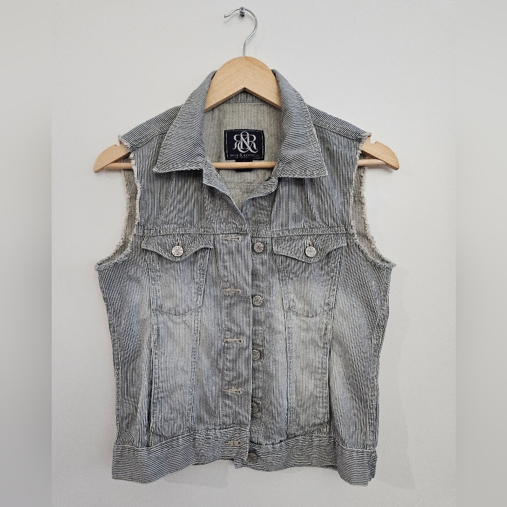 Rock & Republic‎ Striped Denim Vest Distressed Western Small